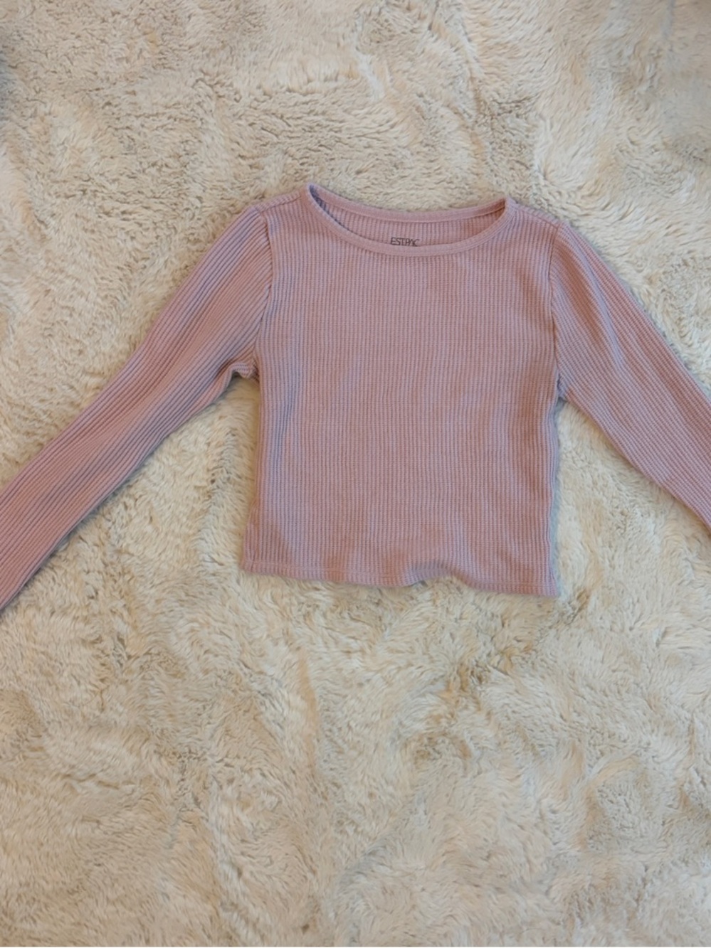 Light Lavender Ribbed Long-Sleeve Crop Top